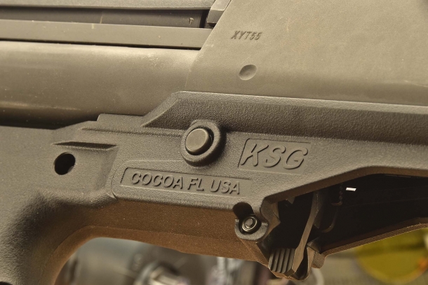 All it takes to field-strip the Kel-Tec KSG is to remove two passing pins located on the polymer lower receiver
