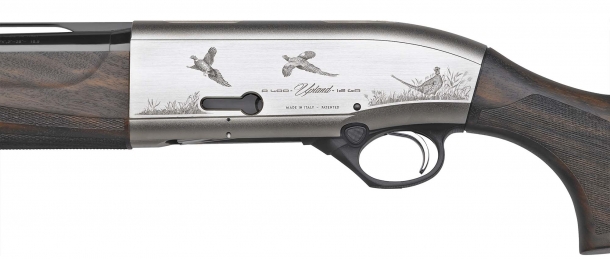 A detail of the fine engravings on the Beretta A400 Upland