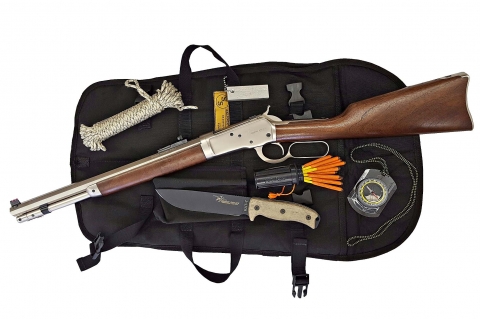 The core of the kit is a Chiappa Firearms Alaskan take down lever action rifle in .44 Magnum caliber (not all kit accessories are visible)