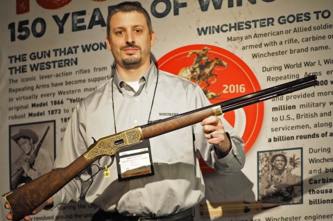 The Winchester 1866 commemorative rifle presented this year at SHOT Show