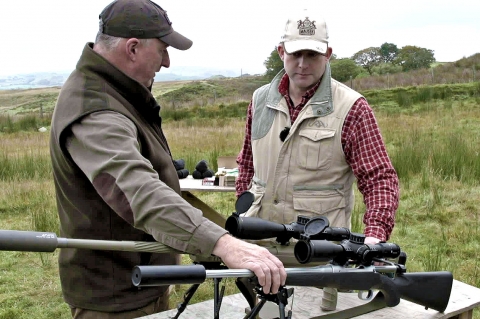 At right, Robert Sajitz (CEO Blaser Sporting) during the field testing of the Mauser M12 Impact rifle