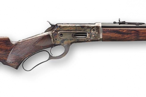 The Pedersoli 1886 Hunter Light rifle sports a light round barrel and is chambered for the .45-70 Government or the .444 Marlin