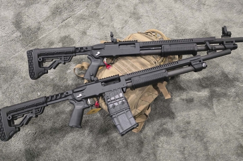 Mossberg 590R and 590RM pump-action shotguns with rotary safety