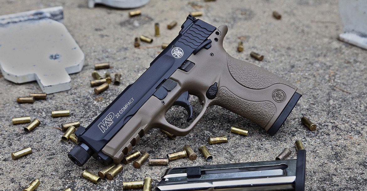 The new Smith & Wesson M&P-22 Compact pistol in Cerakote Flat Dark Ear