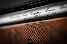 Detail of the inscription on the barrels of a Browning B25 shotgun from the John Moses Browning Collection